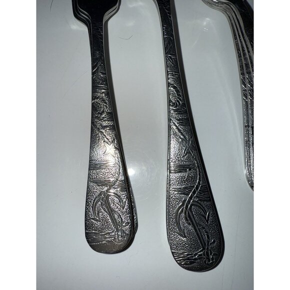 16 Piece Old Harbor Liberty Tabletop Silverware Set Fishing Boating Ships Lake - Picture 2 of 13